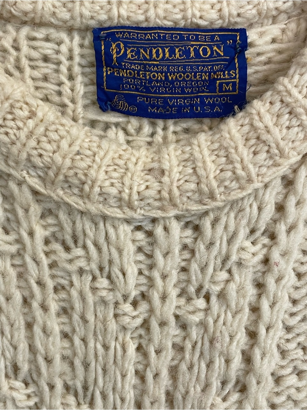 Vintage Pendleton Cream Cable-Knit Wool Sweater